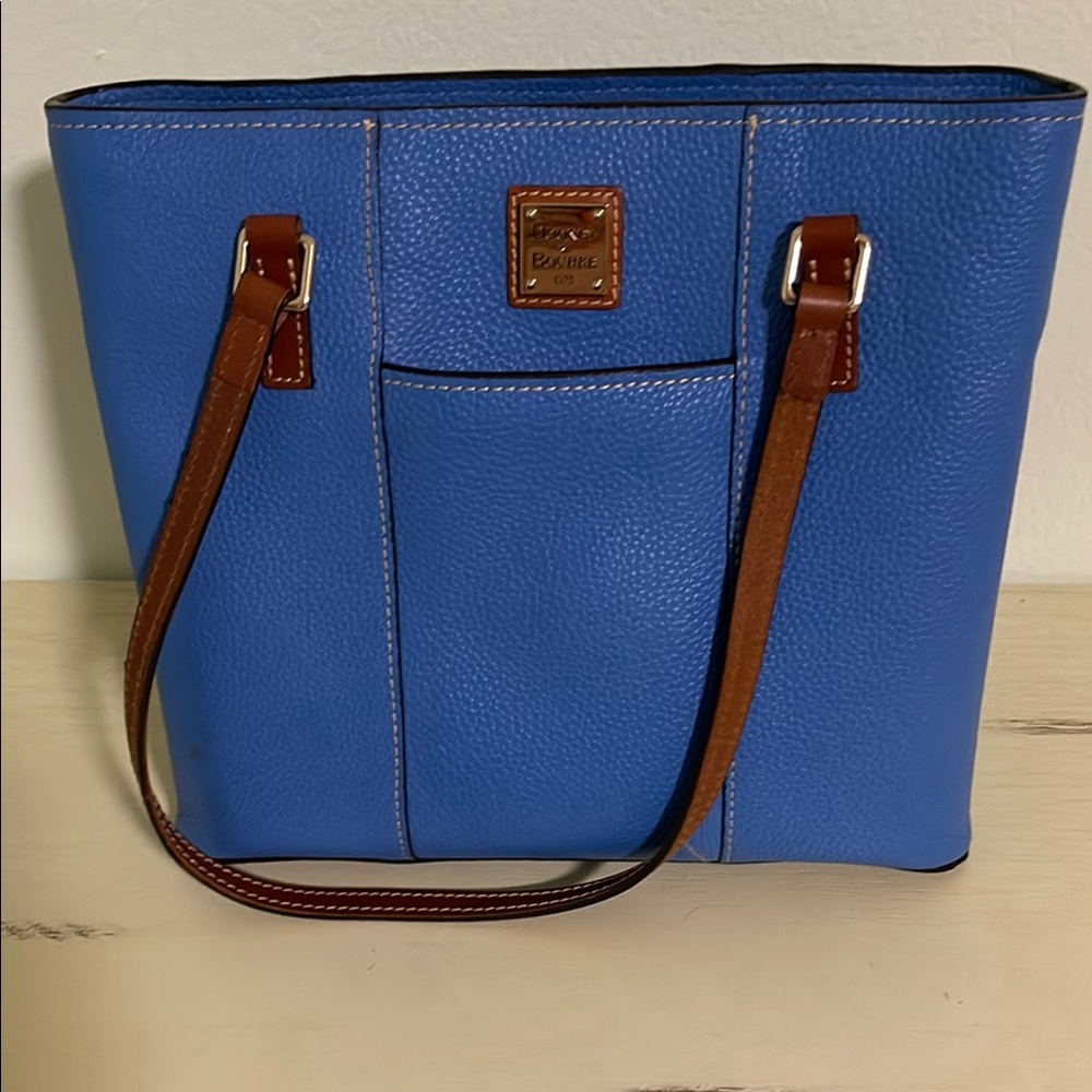 Dooney & Bourke Azure Blue and Brown Tote Bag with Structured Design